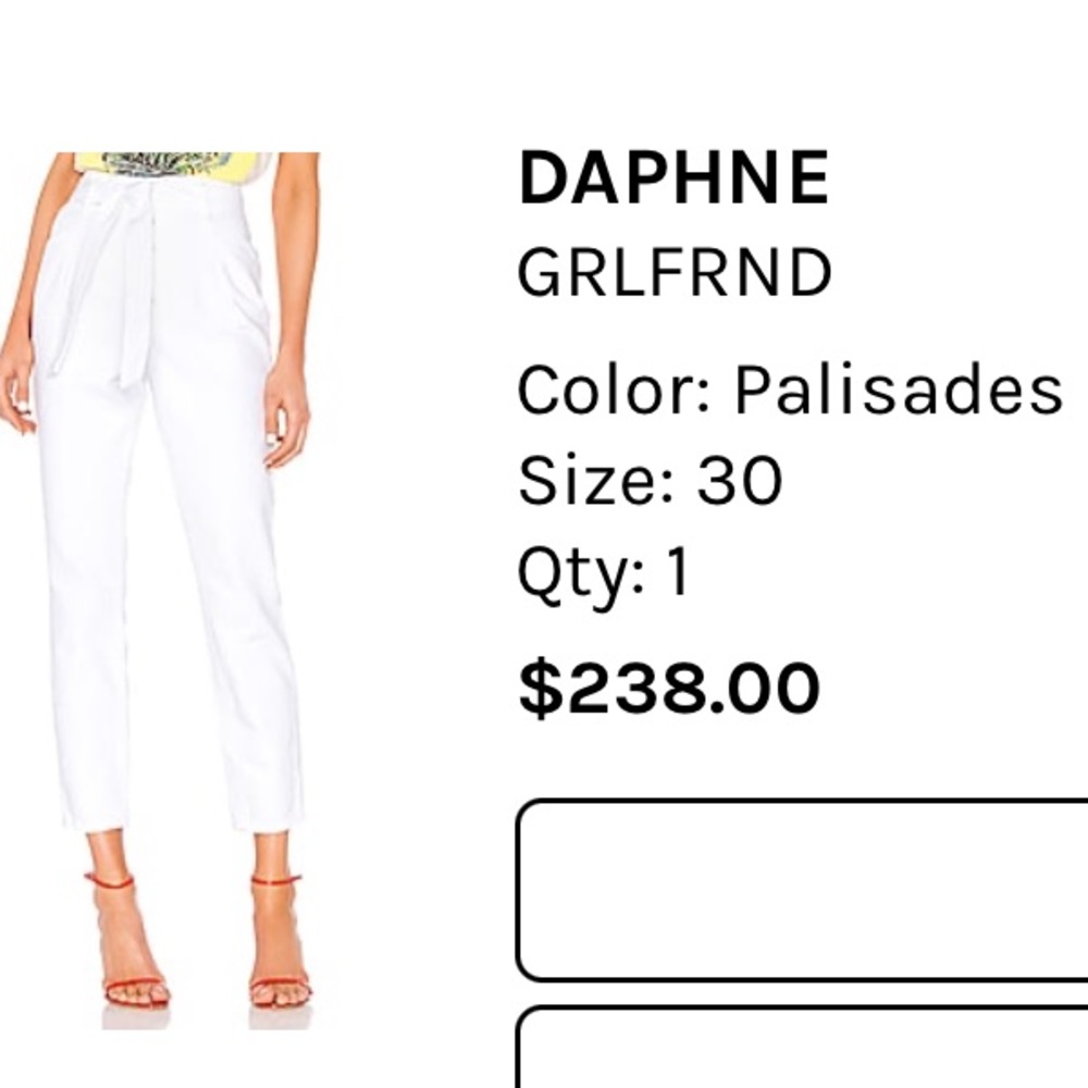 DAPHNE GRLFRND
Color: Palisades white
Size: 30
Qty: 1
$238.00